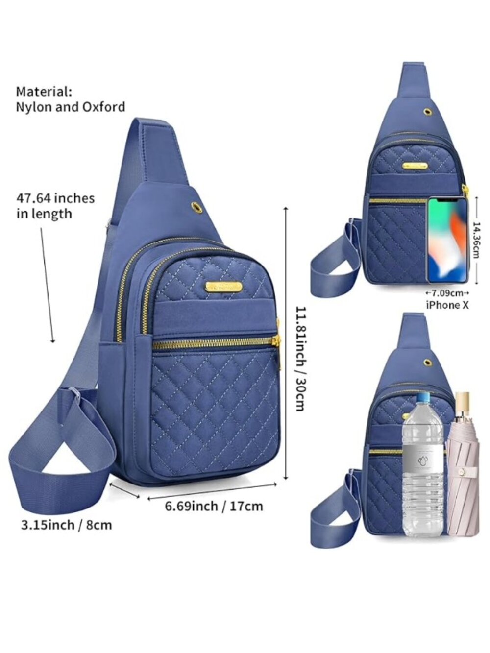 Women's/Men's Small Crossbody Sling Backpack, BLUE - Picture 8 of 10